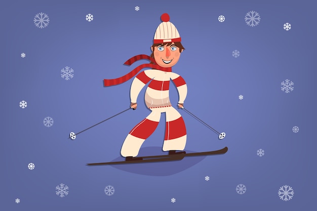 Cartoon skier with a smile