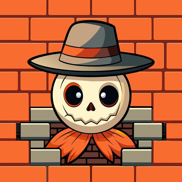 a cartoon of a skull with a hat on it and a red ribbon around it