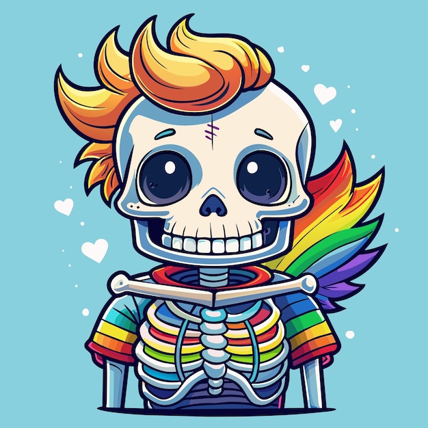 a cartoon of a skull with a rainbow on it