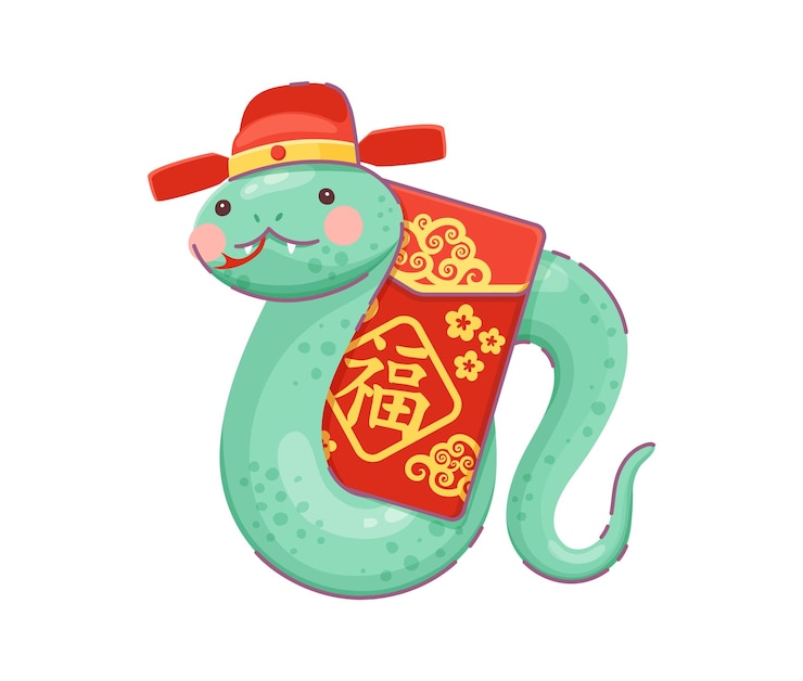 Vector cartoon slang in een traditionele chinese rode hoed