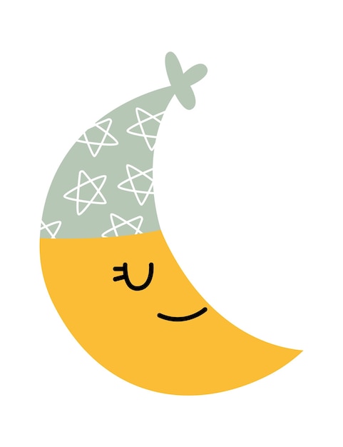 Cartoon sleeping moon in nightcap flat icon