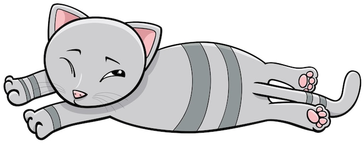 Vector cartoon sleepy cat or kitten comic animal character