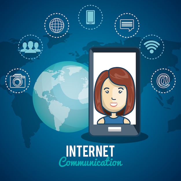 Cartoon smartphone vrouw internetcommunicatie digitaal