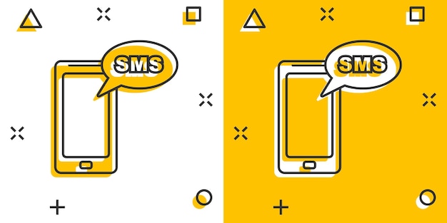 Cartoon smartphone with message icon in comic style Mobile phone illustration pictogram Smartphone splash concept