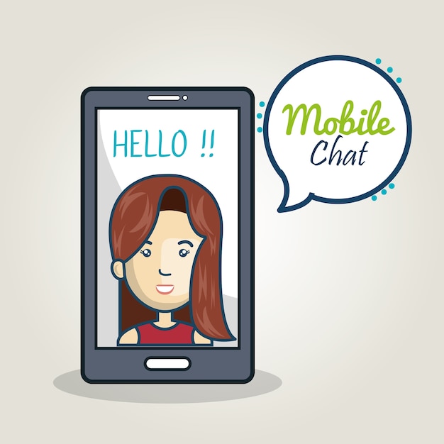 Chat mobile della donna dello smartphone del fumetto