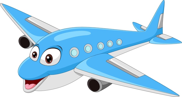 Personaggio mascotte dell'aeroplano sorridente dei cartoni animati