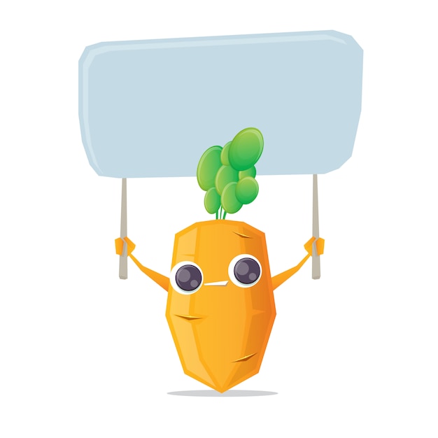 cartoon smiling baby carrot character holding sign