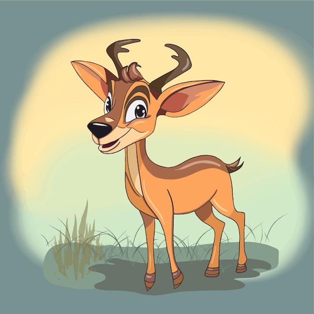 Карикатура на улыбающегося оленя с рогами и носом, на котором написано «счастливый».
