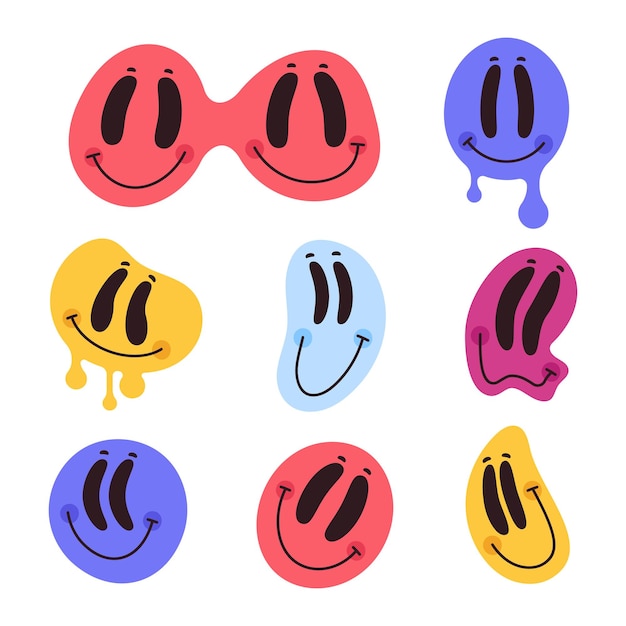 Cartoon smiling emoji faces cute comic characters flat vector Illustration set emojis collection