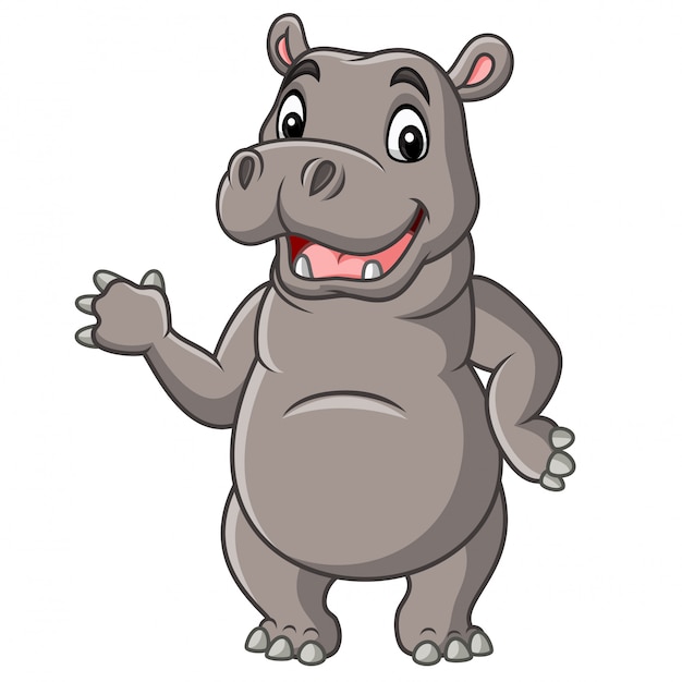 cartoon smiling hippo waving hand