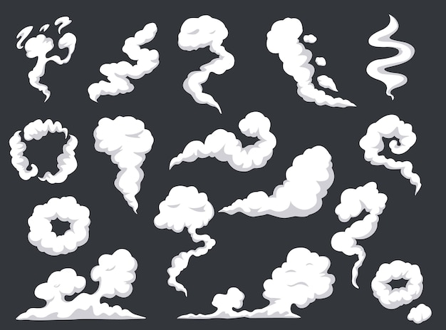 Premium Vector | Cartoon smoke comic steam cloud mist gas fumes blast  explosion dust fog effect set