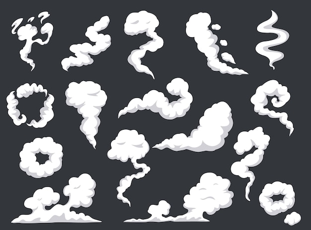 Vector cartoon smoke comic steam cloud mist gas fumes blast explosion dust fog effect set