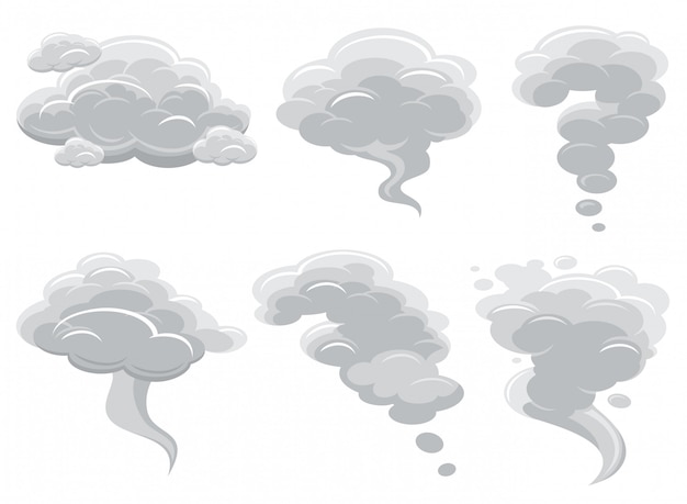 Cartoon smoking clouds and comic cumulus cloud vector collection