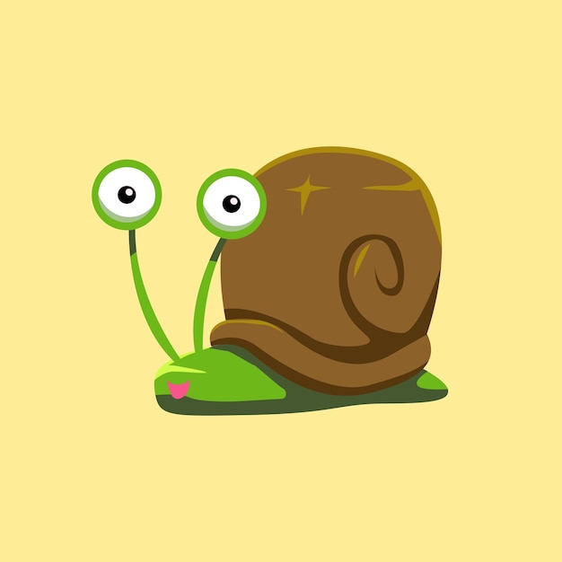 A cartoon snail with a green face and big eyes