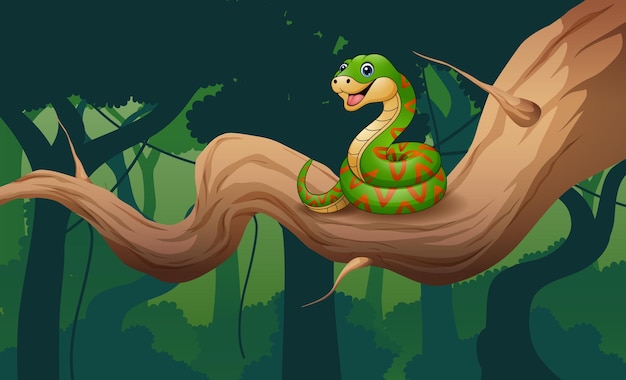 Vector cartoon of snake on a branch illustration