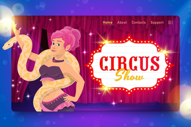 Cartoon snake charmer circus landing page