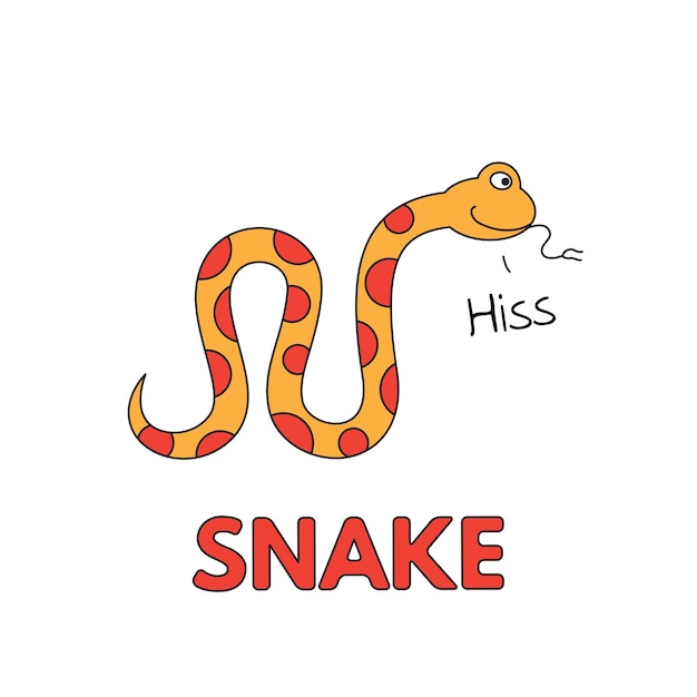 Cartoon snake flashcard vector illustration for children education