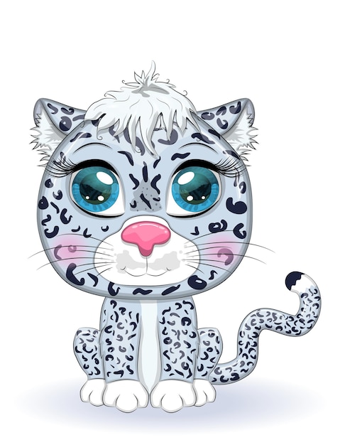 Cartoon snow leopard with expressive eyes Wild animals character childish cute style