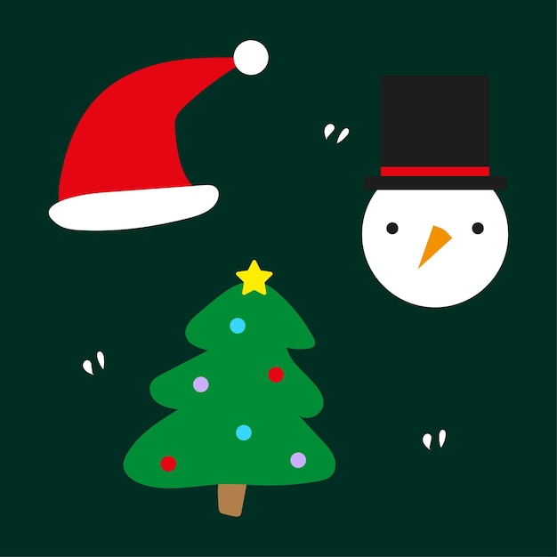 装飾デザインの漫画雪だるまクリスマス ツリー帽子。休日のクリスマス。
