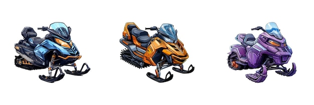 Vector cartoon snowmobile set vector illustration