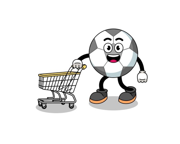 Cartoon of soccer ball holding a shopping trolley character design