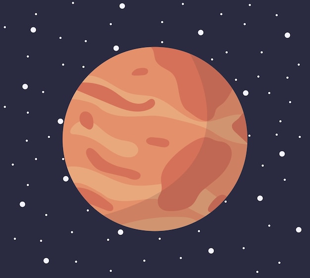 Мультяшная планета солнечной системы в плоском стиле Планета Марс в темном пространстве с векторной иллюстрацией звезд