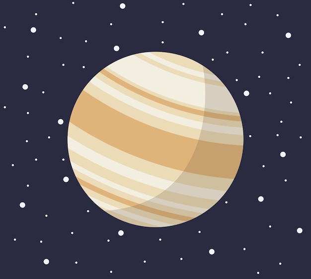 Cartoon solar system planet in flat style Venus planet on dark space with stars vector illustration