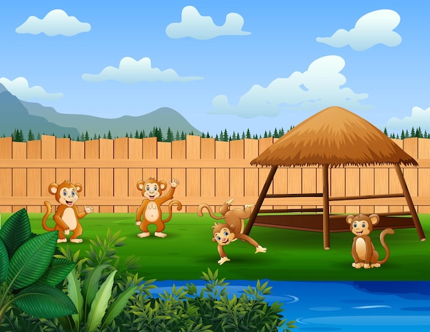 Cartoon of some monkeys playing in the park