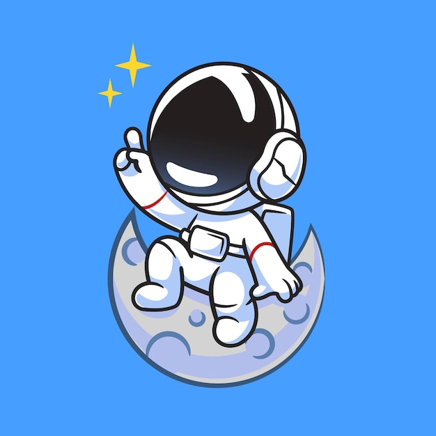 Cartoon space astronaut sitting on the moon logo