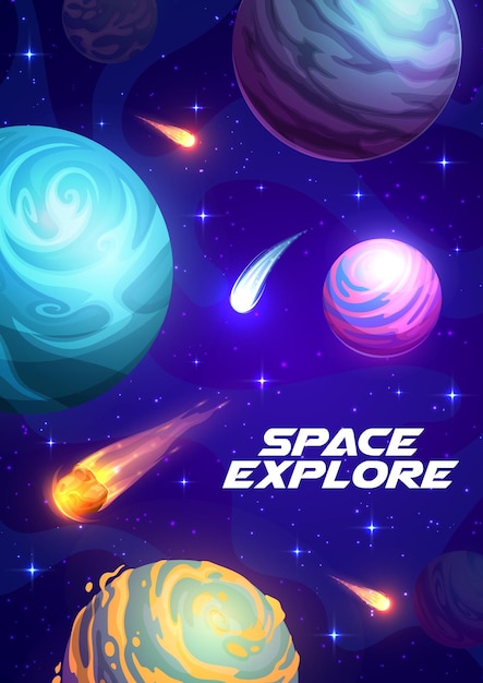 Cartoon space galaxy planeten kometen en sterren