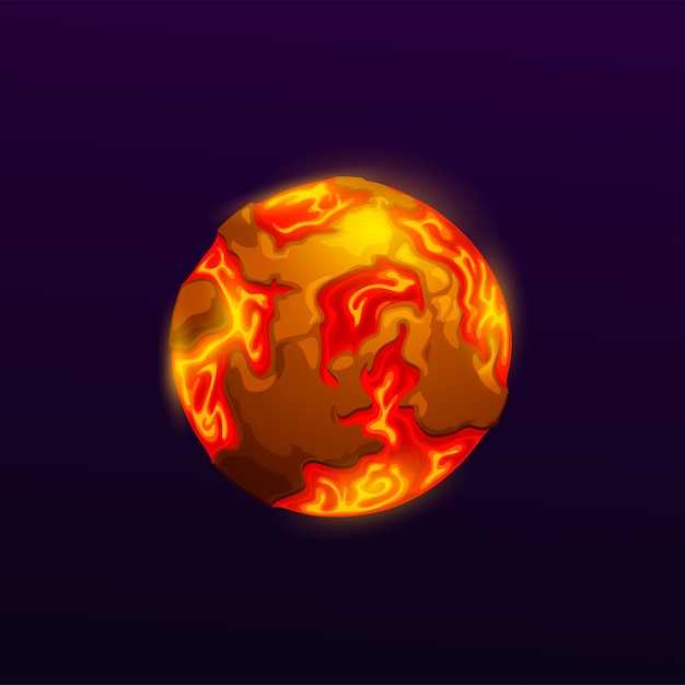 Cartoon space planet with lava and fire oceans