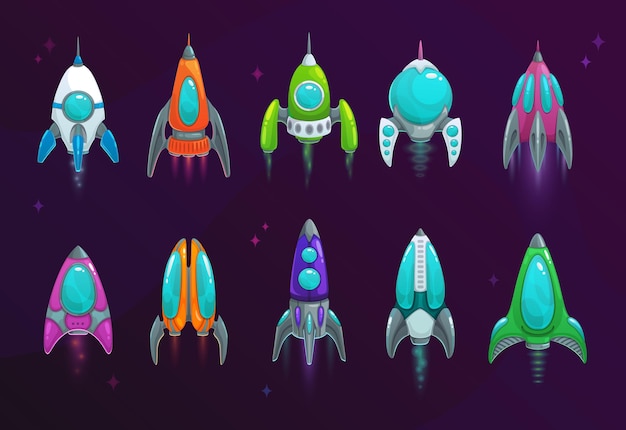 Cartoon space rockets vector space ships icons