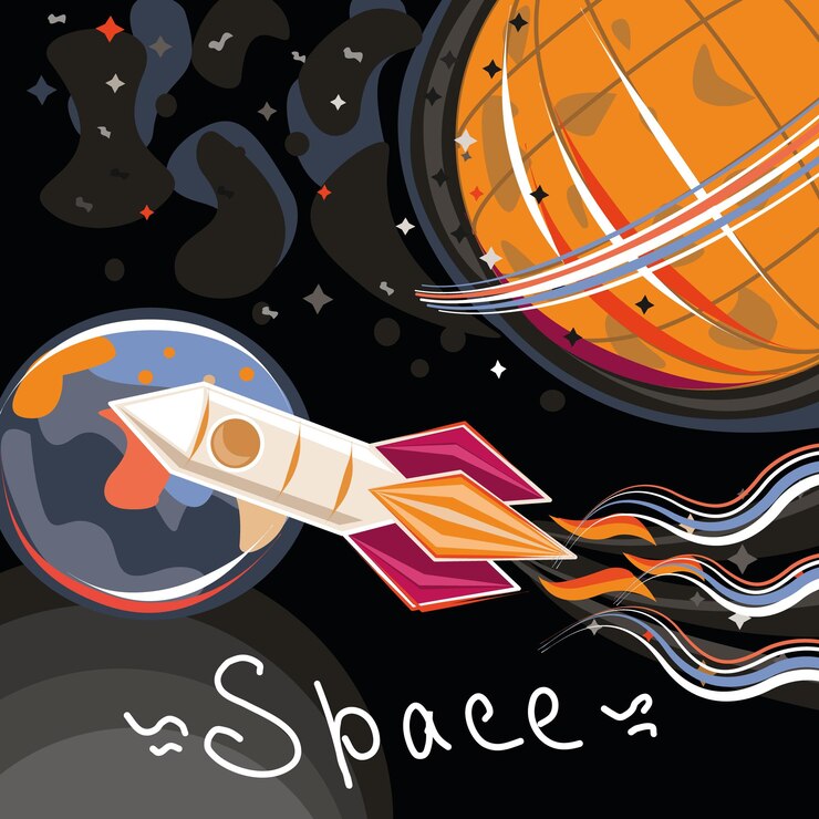 Vector cartoon space ship universe and planets kids design vector illustration