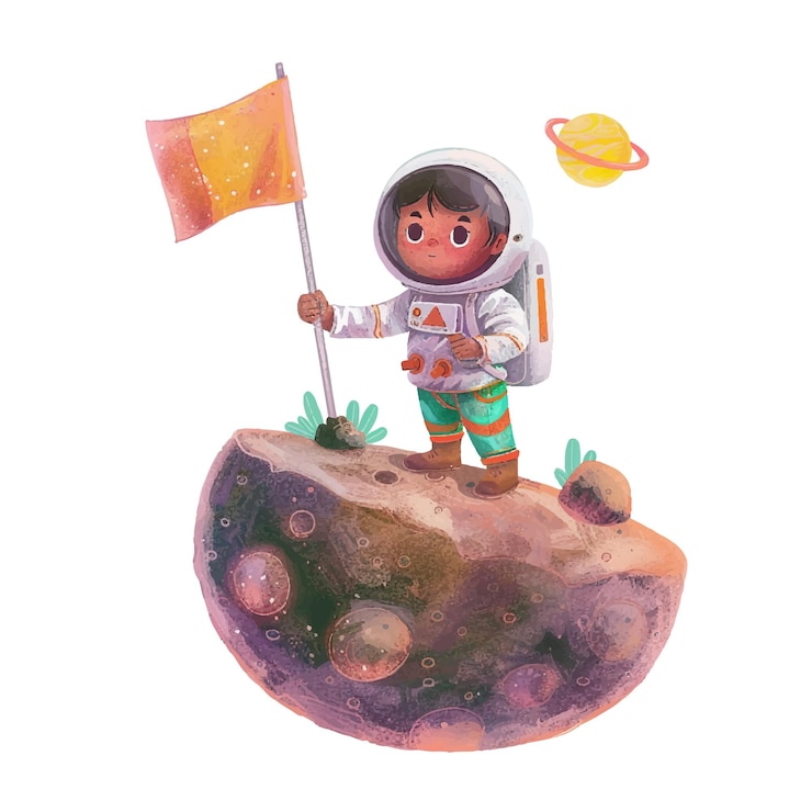 Vector 오렌지색 발이 달린 우주복의 만화