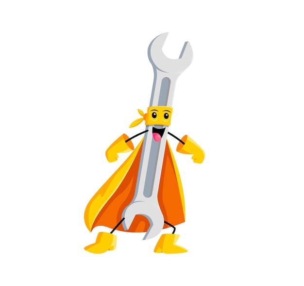 Cartoon spanner tool superhero fixer character