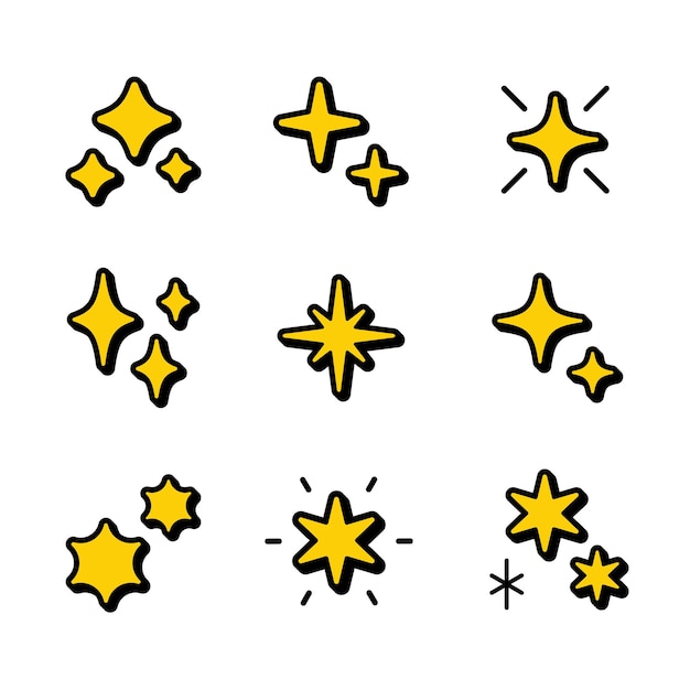 Cartoon sparkle vector silhouette set Star icon flat design element Light effect illustration