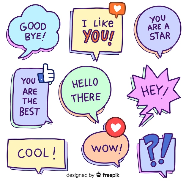 Cartoon speech bubbles with variety of messages