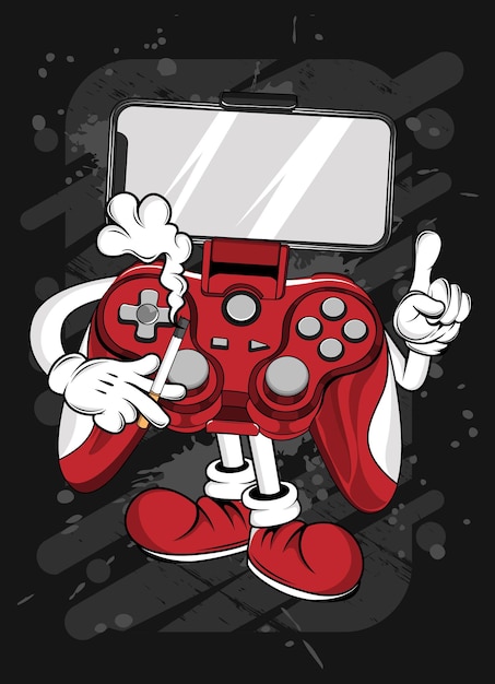 Cartoon spel stick tshirt ontwerp illustratie