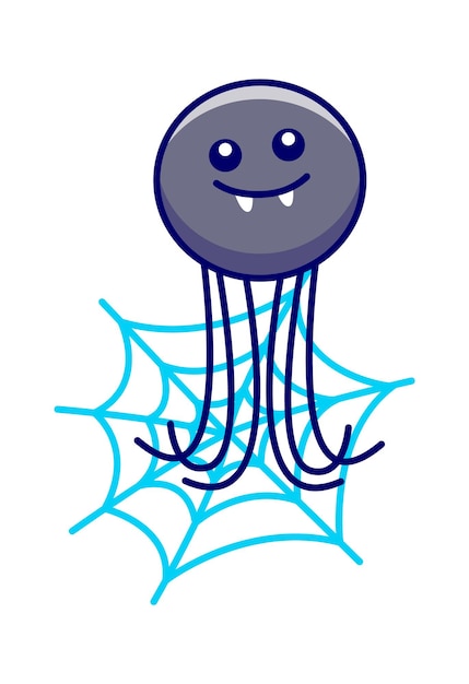 Cartoon spider spins a net vector illustration