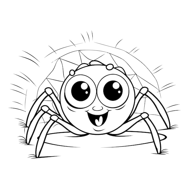 Cartoon spider with big eyes Black and white vector illustration