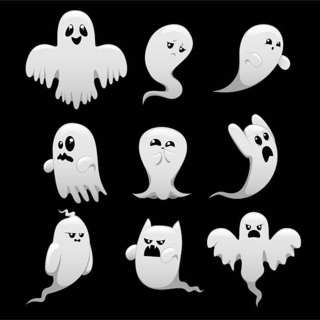 Cartoon spooky ghost character set