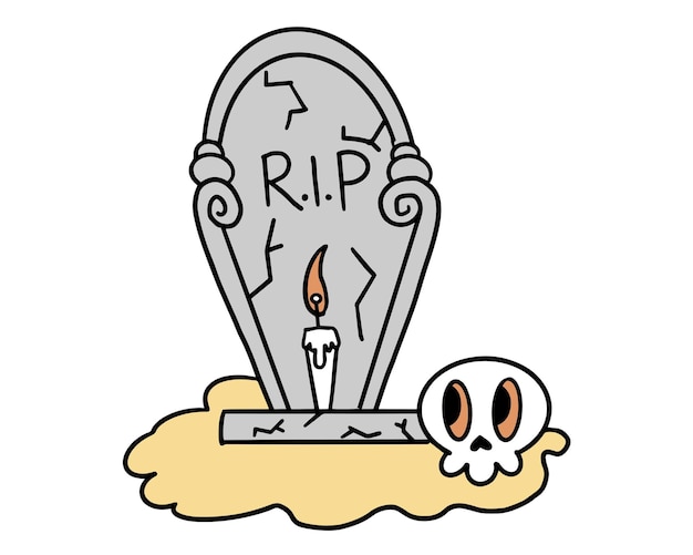 Vector cartoon spooky grave with burning candle halloween vector illustration