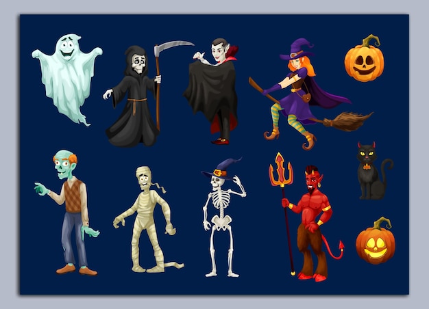 Cartoon spooky Halloween character personages