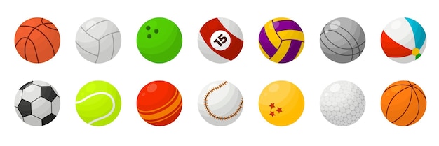 Cartoon sport bal platte ballen tennis cricket honkbal spel apparatuur geïsoleerd basketbal object voetbal voetbal sport recente vector collectie