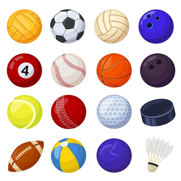 Cartoon sport bal sport spel apparatuur voetbal volleybal golf voetbal honkbal cricket vector set