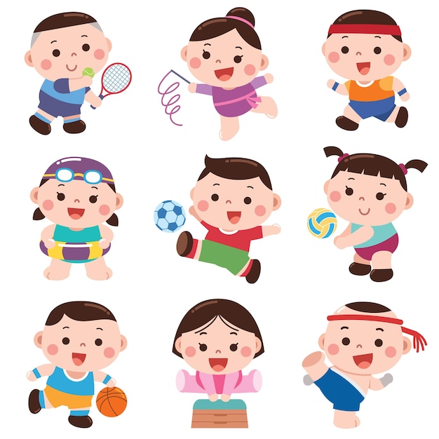 Cartoon sport kids character sport character