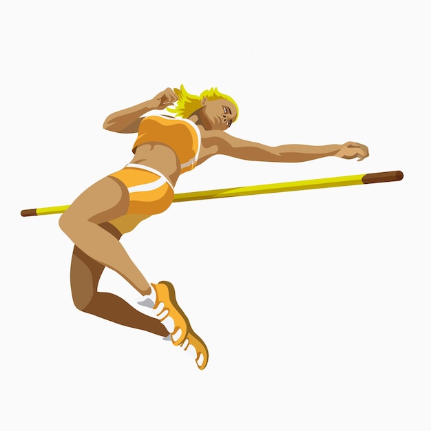Premium Vector | Cartoon sportsman woman character jumping over bar during competition. Premium Vector | Cartoon sportsman woman character jumping over bar during competition.