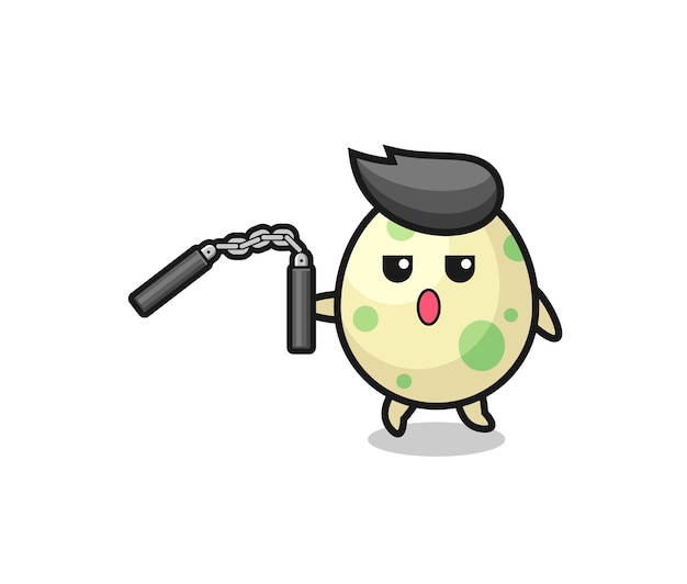 Cartoon of spotted egg using nunchaku cute design