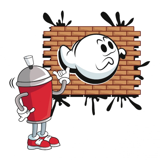 Vector cartoon spray ghost and wall icon