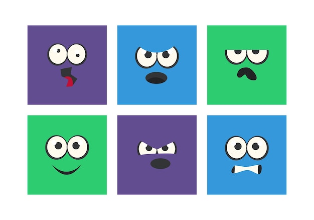 Cartoon Square Face met Emotion Expression Vector Set